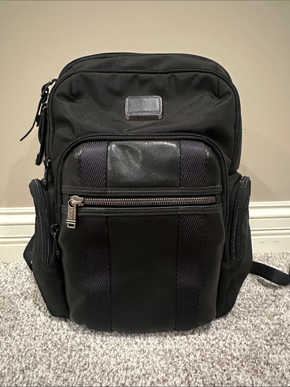 TUMI Alpha Bravo Backpack, black ballistic nylon with leather trim
